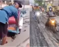 Viral Warga Jombang lintasi Jalan yang Baru Dua Jam Dicor Hingga Hancur Total, Berawal Dari Aksi Nekat Tukang Becak
